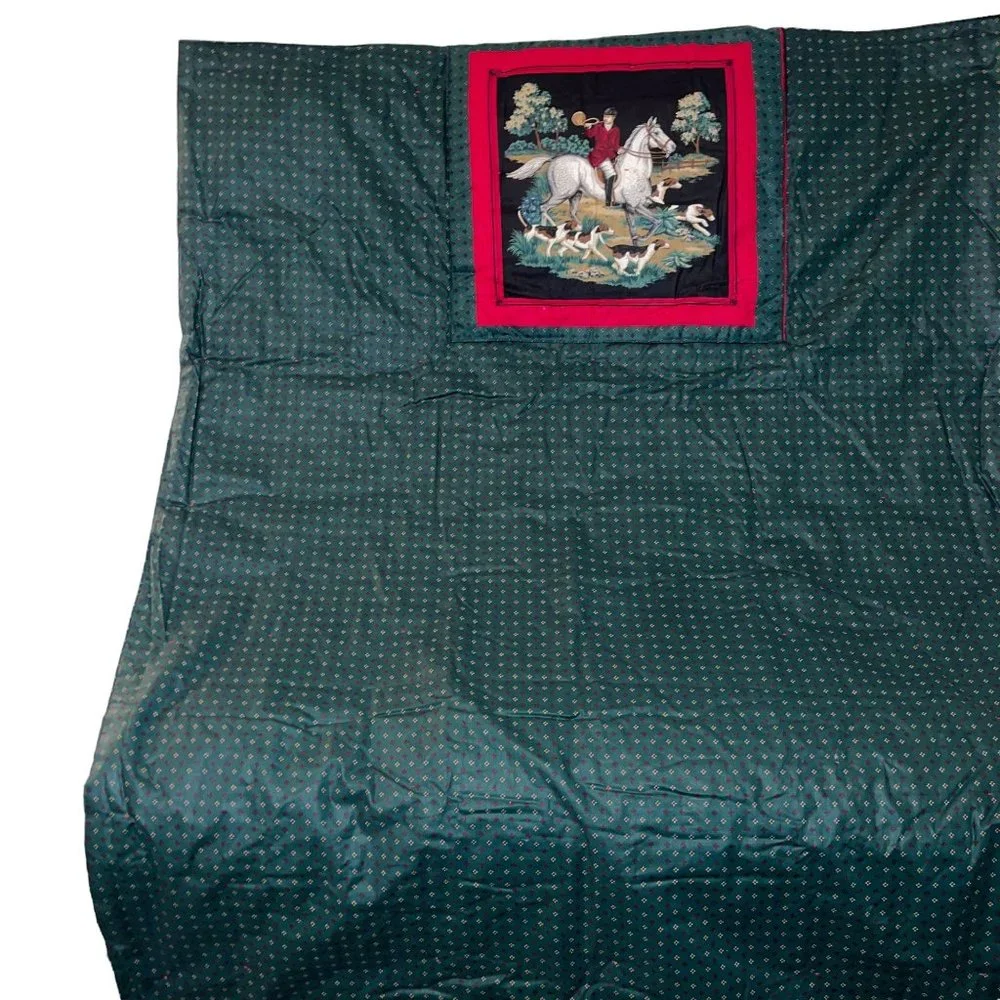 Handmade Vintage 70's Equestrian Horse Rider Beagle Hunting Pocket Quilt 70 X 43